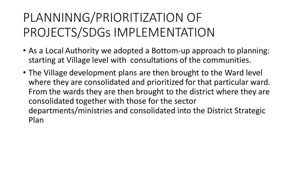 planninng prioritization of projects sdgs