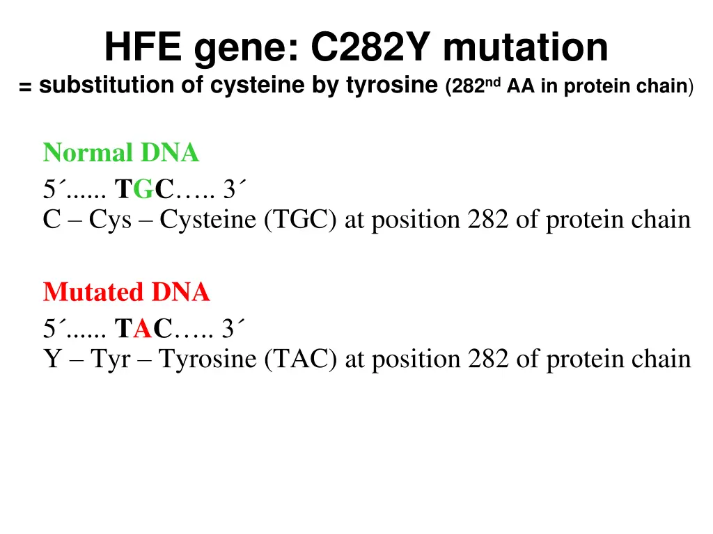 hfe gene c282y mutation substitution of cysteine