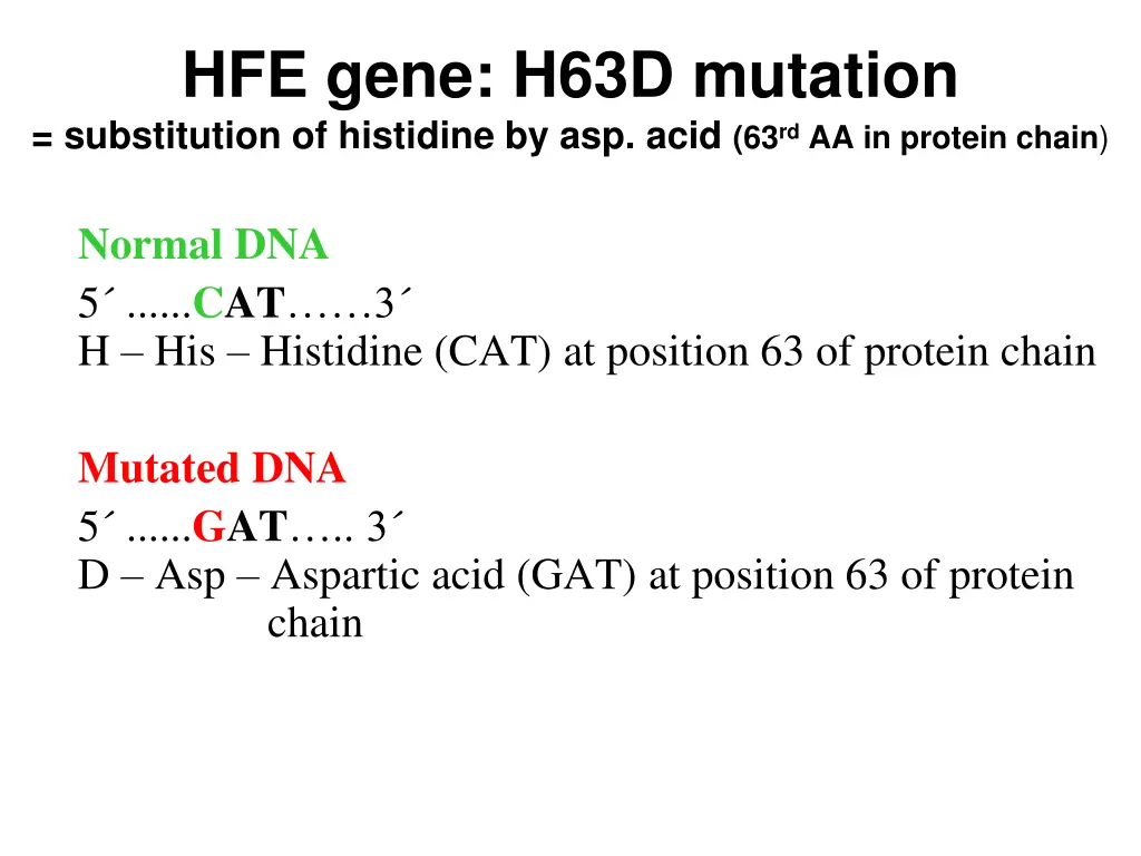 hfe gene h63d mutation substitution of histidine