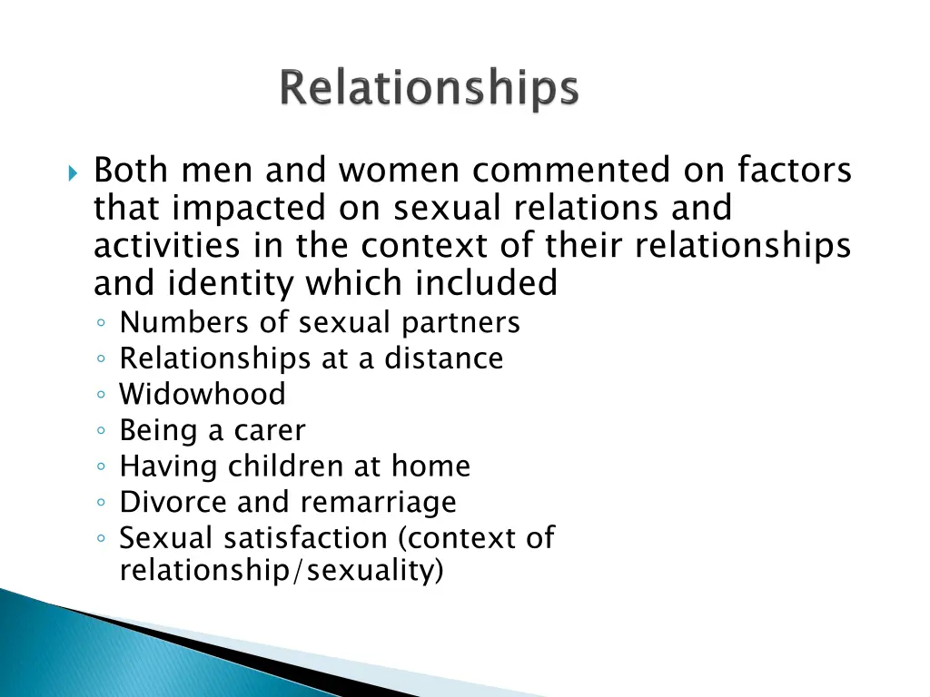 both men and women commented on factors that