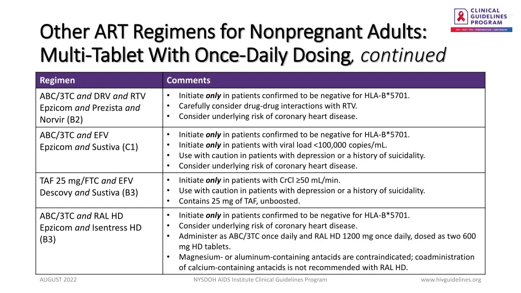 other art regimens for nonpregnant adults other 2