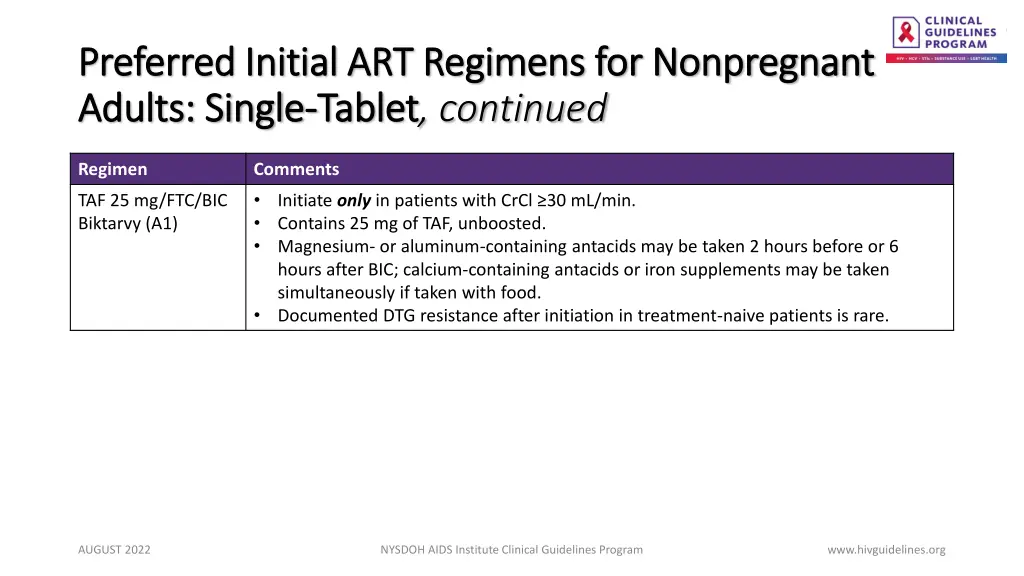 preferred initial art regimens for nonpregnant 1
