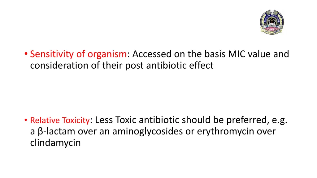 sensitivity of organism accessed on the basis