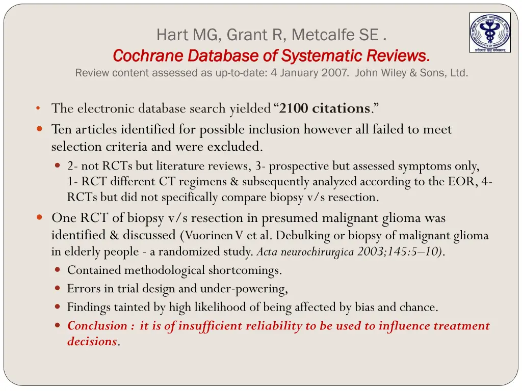 hart mg grant r metcalfe se cochrane database