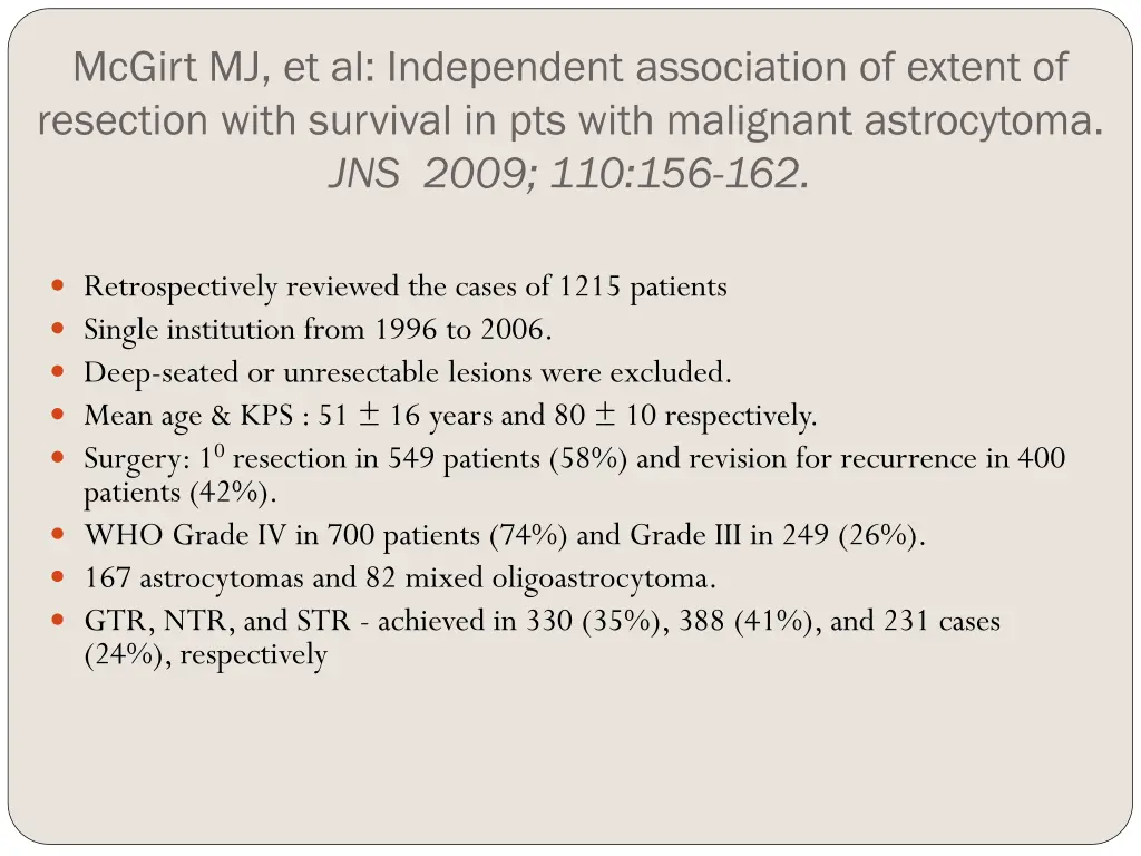 mcgirt mj et al independent association of extent