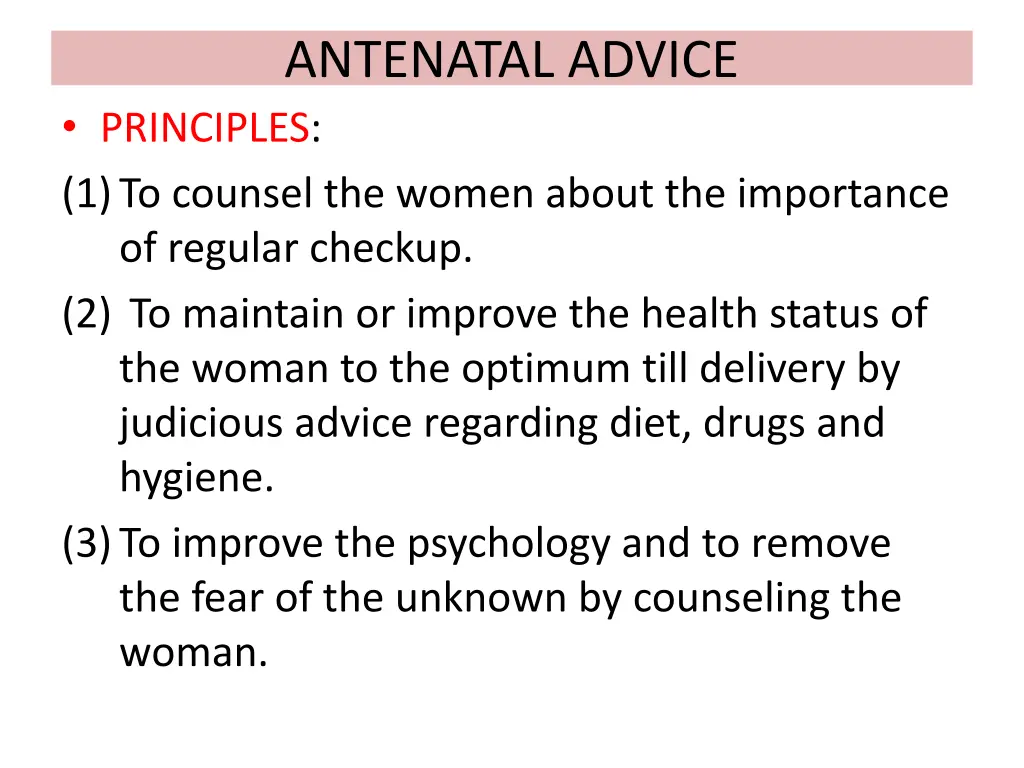 antenatal advice principles 1 to counsel