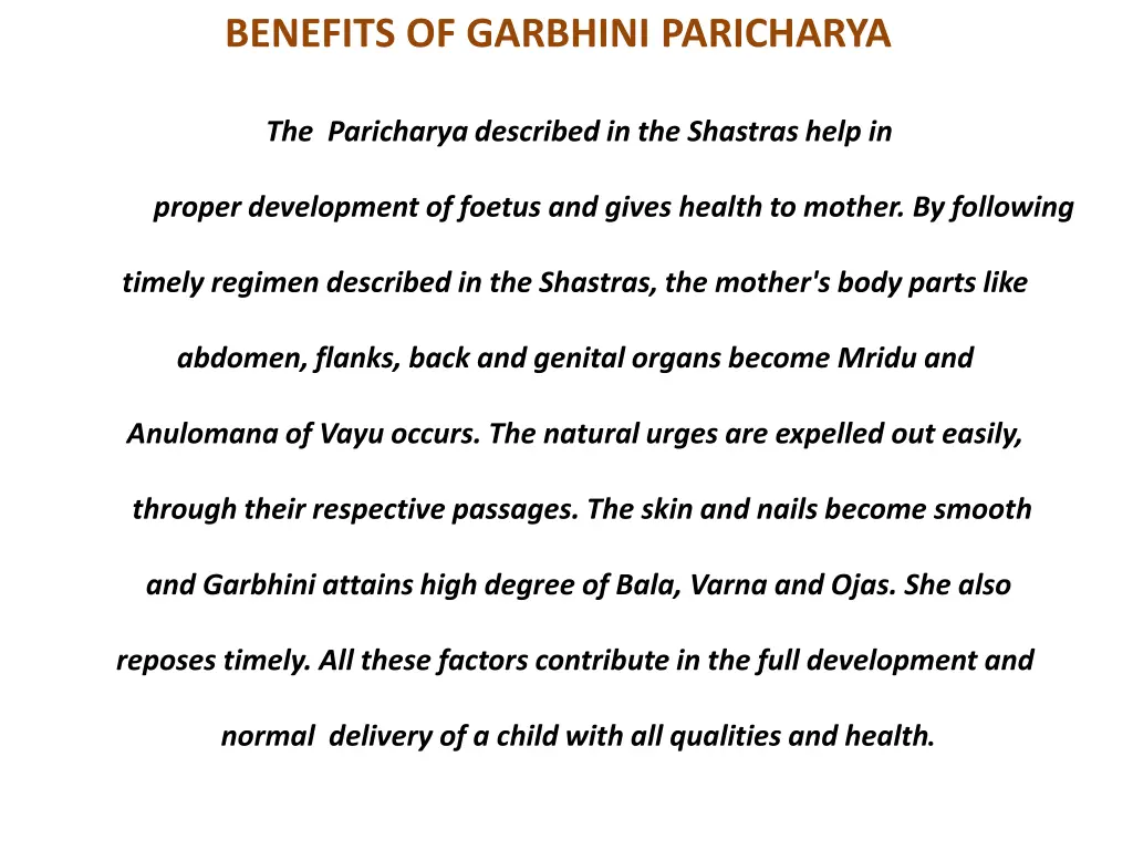 benefits of garbhini paricharya