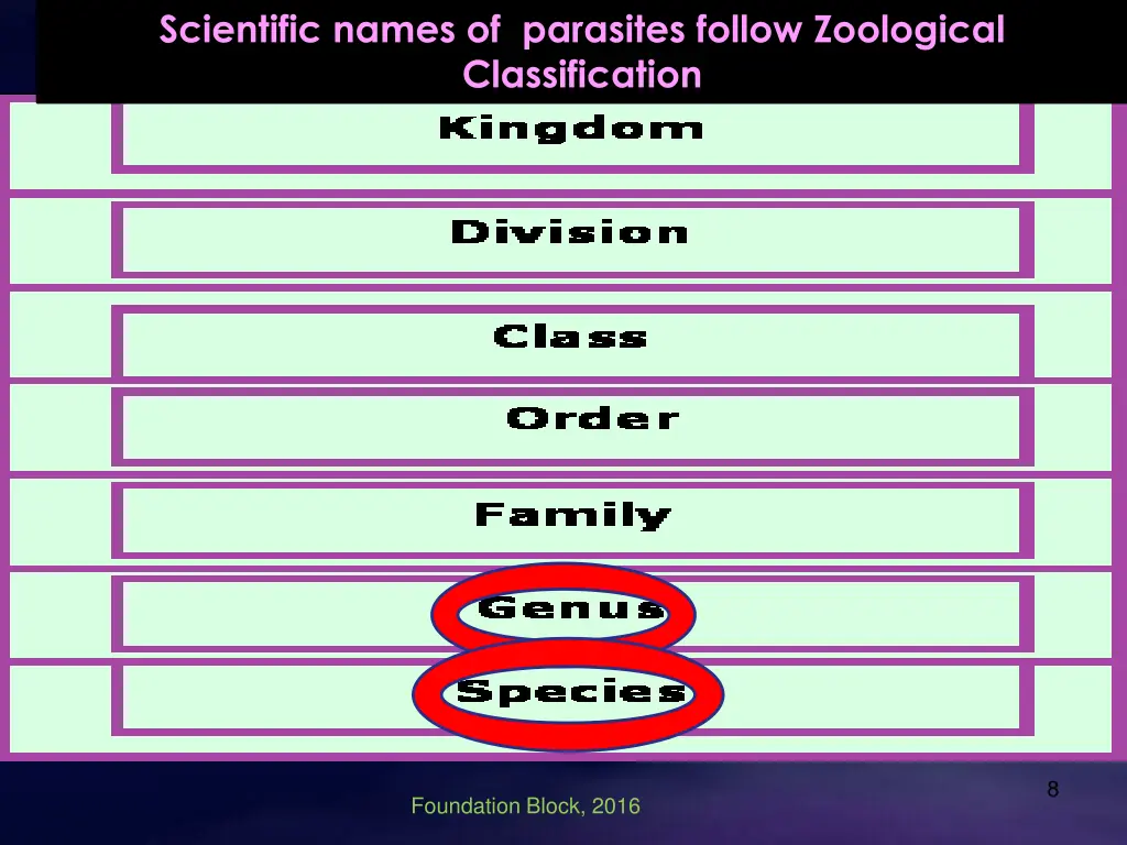 scientific names of parasites follow zoological