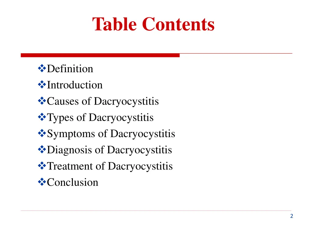 table contents