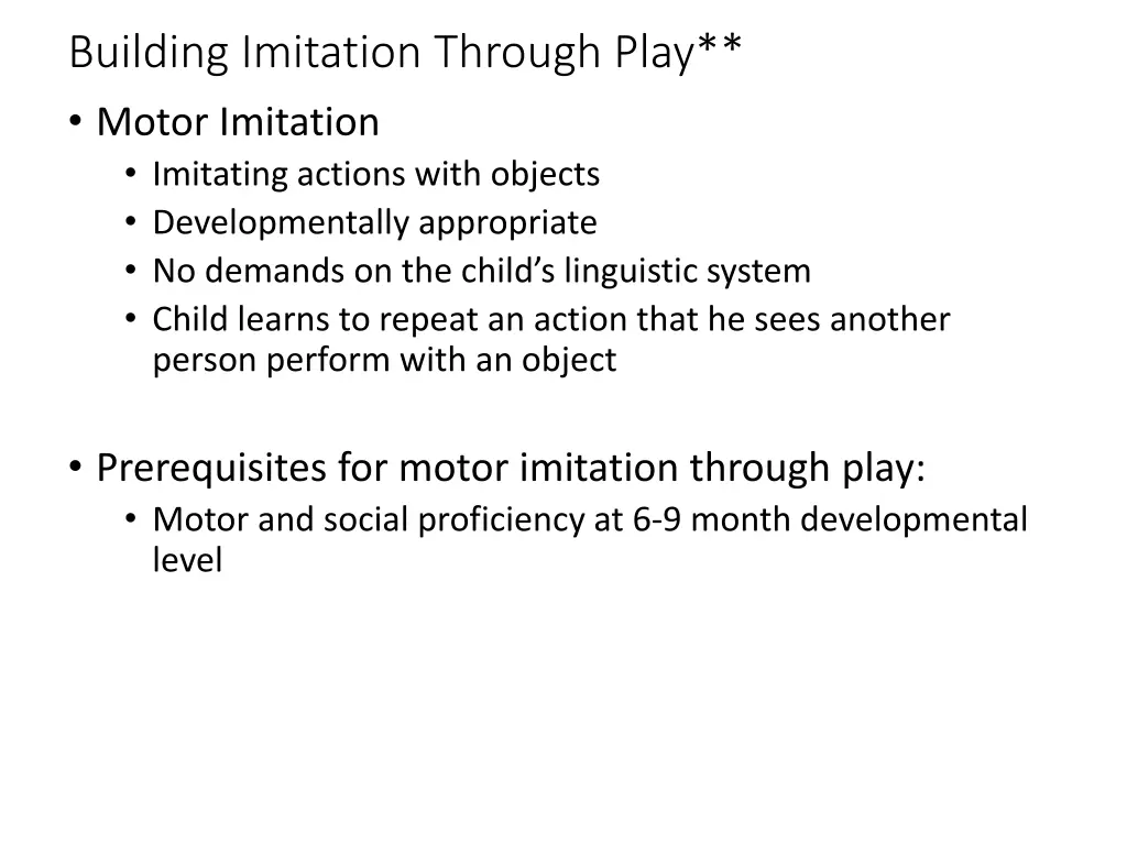 building imitation through play motor imitation