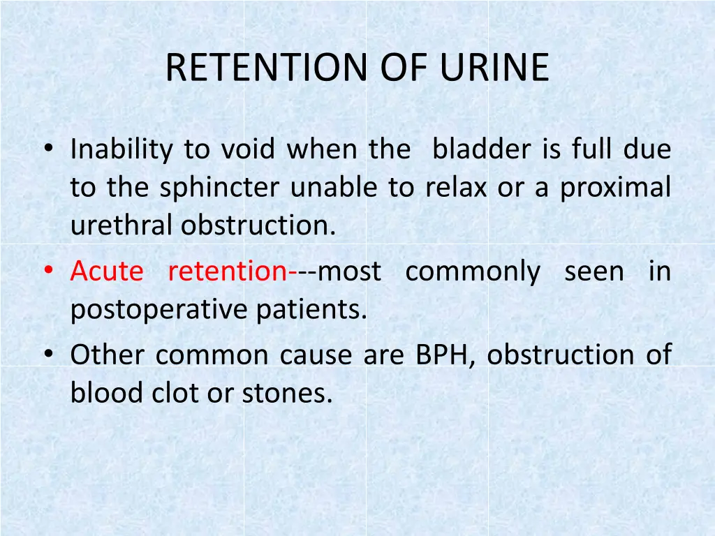 retention of urine
