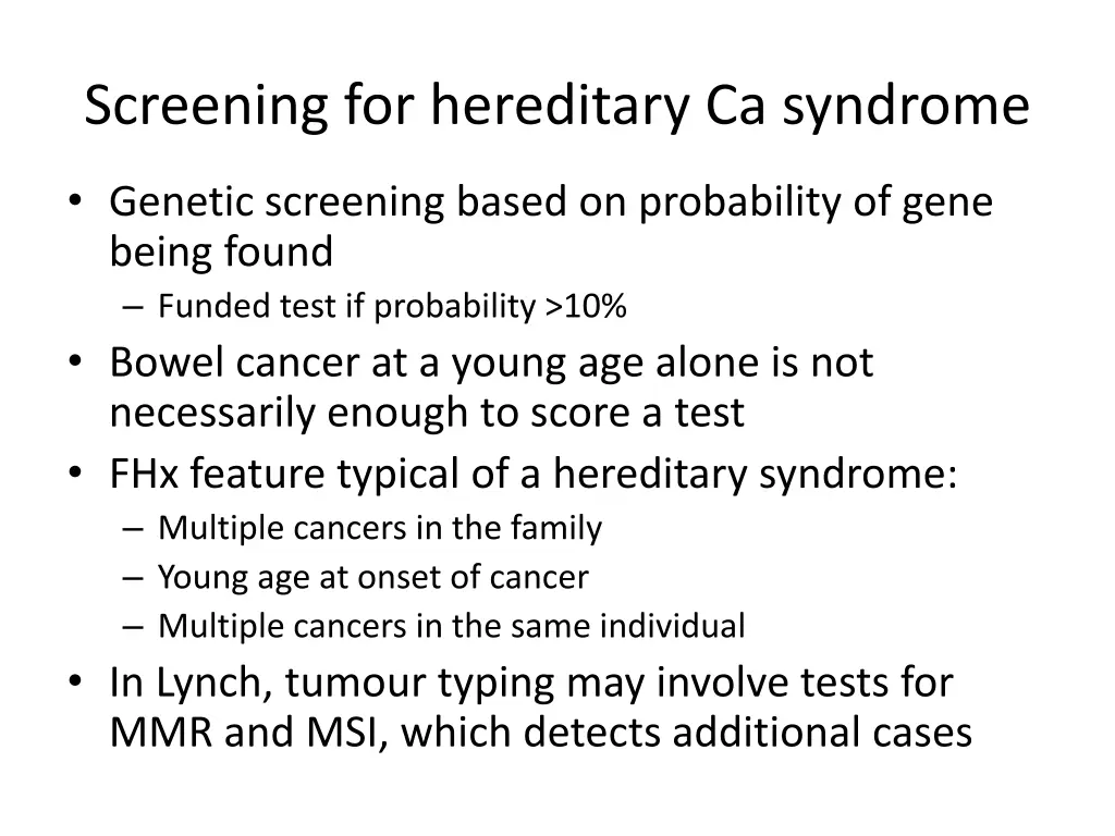 screening for hereditary ca syndrome