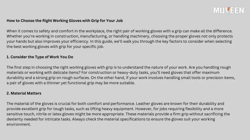 how to choose the right working gloves with grip