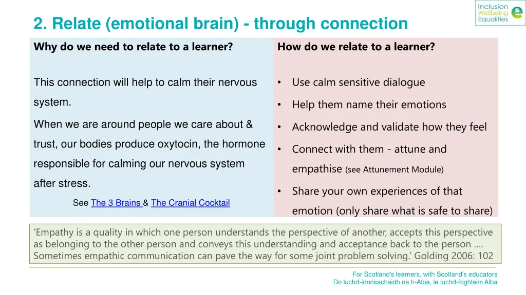 2 relate emotional brain through connection