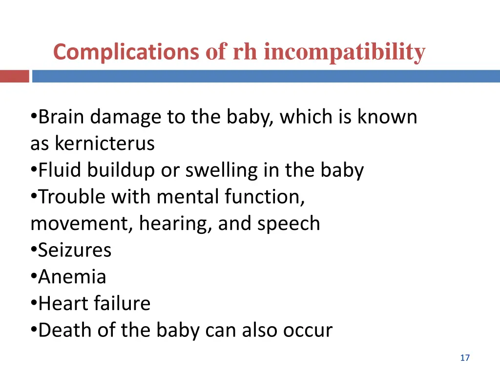complications of rh incompatibility