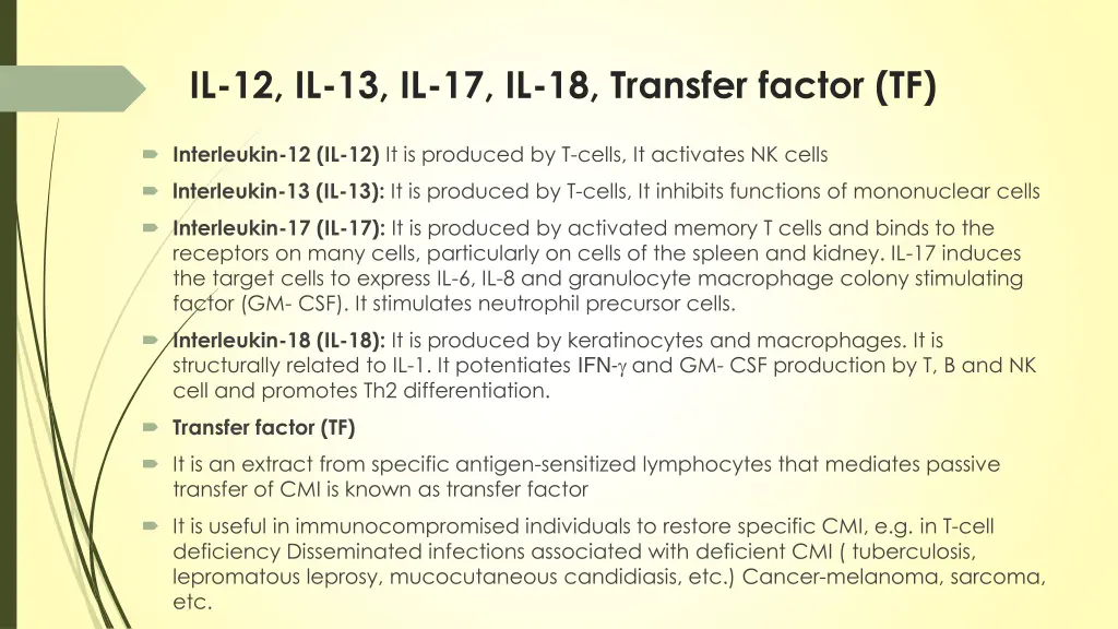 il 12 il 13 il 17 il 18 transfer factor tf