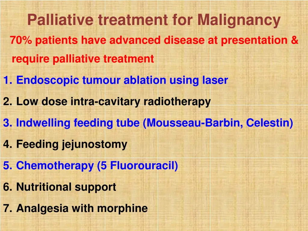 palliative treatment for malignancy 70 patients