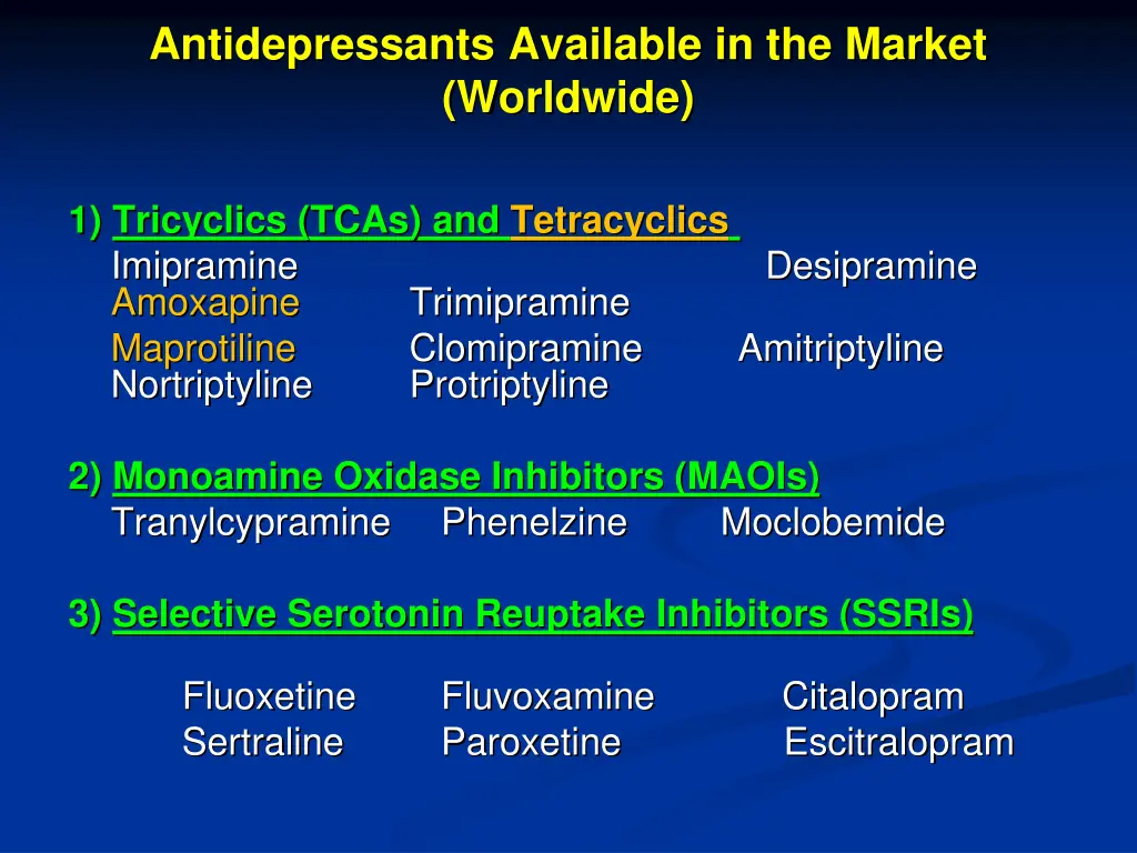 antidepressants available in the market worldwide