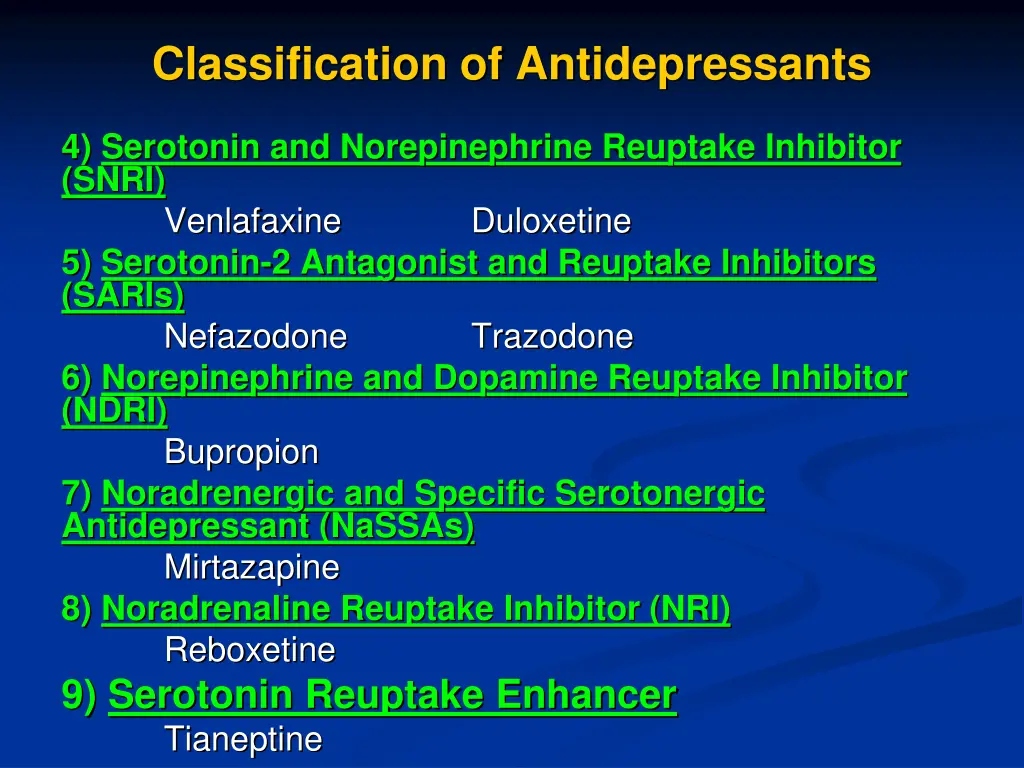 classification of antidepressants