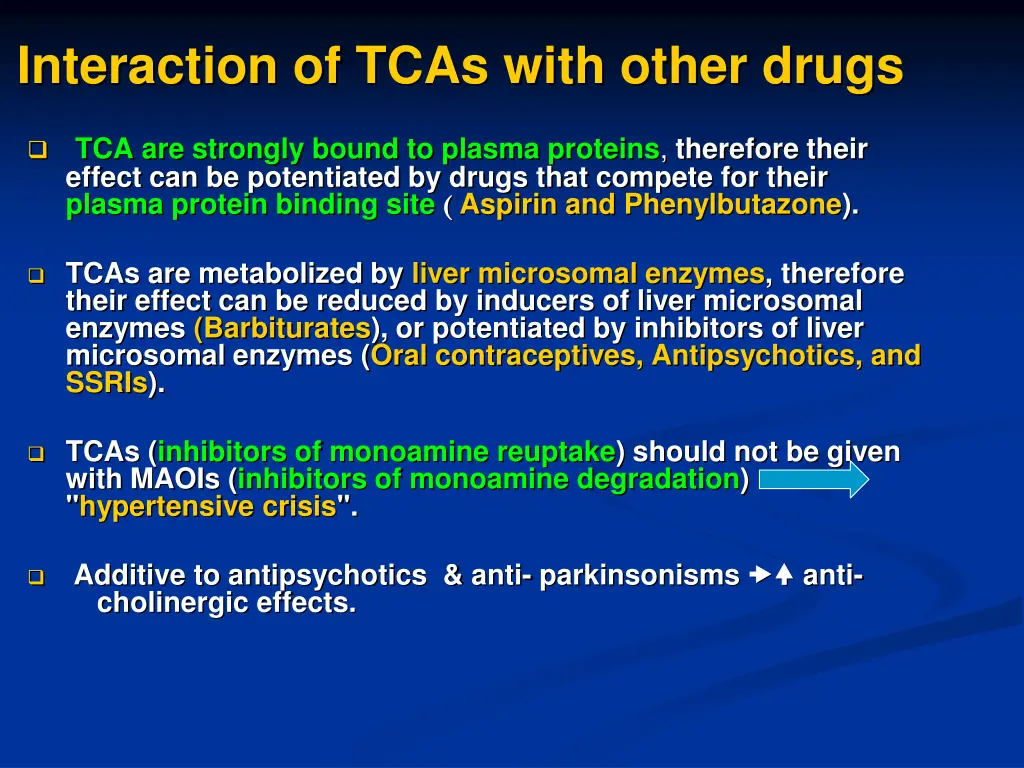 interaction of tcas with other drugs