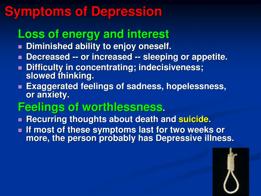 symptoms of depression