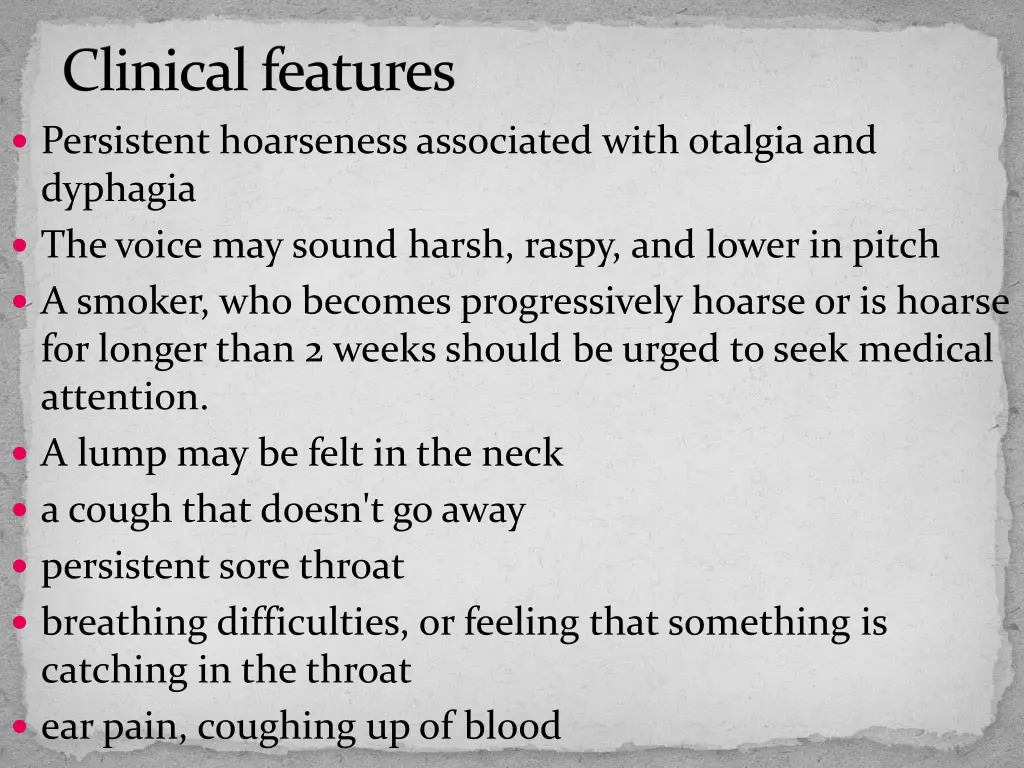 clinical features