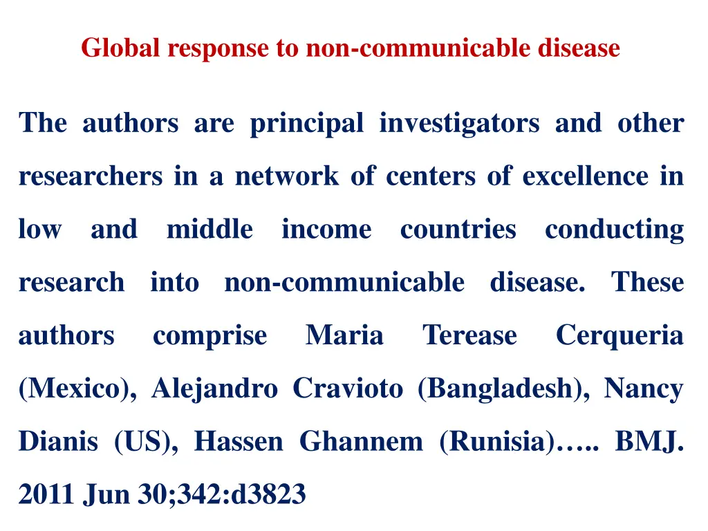 global response to non communicable disease