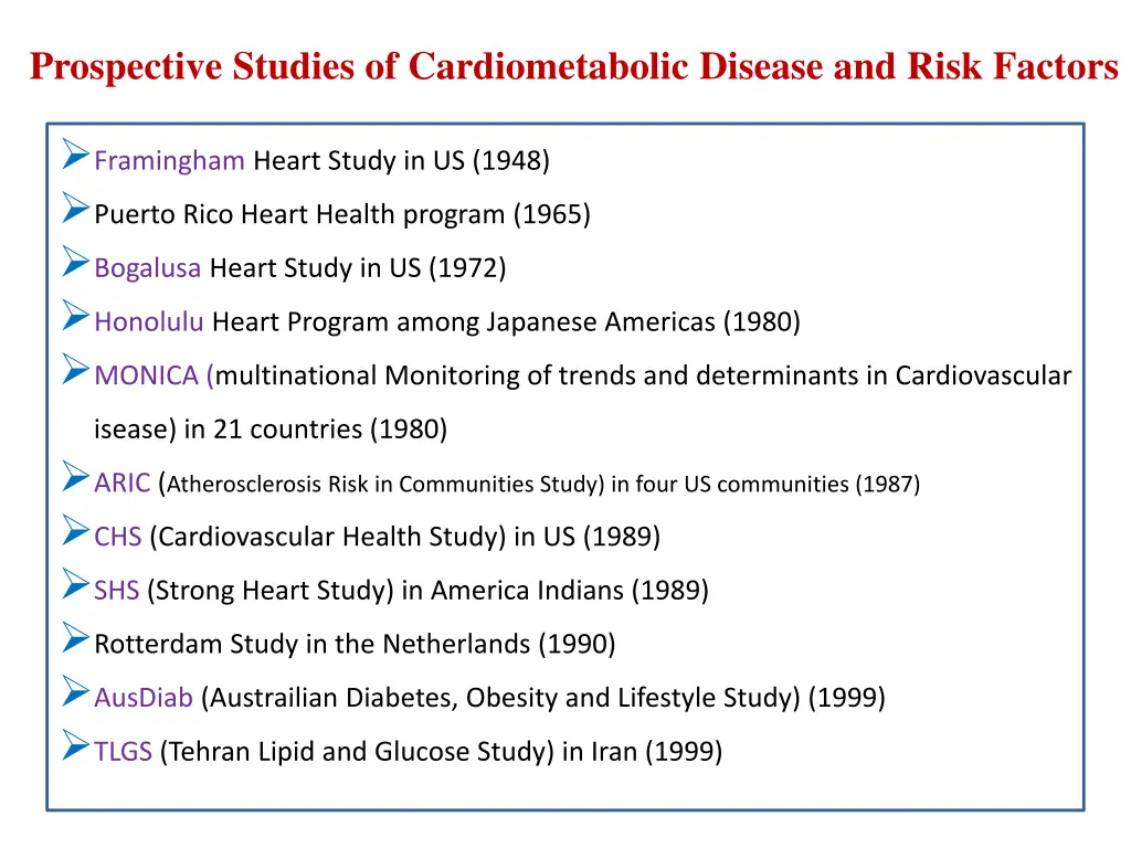 prospective studies of cardiometabolic disease