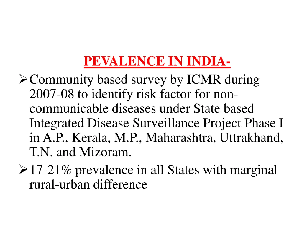 pevalence in india community based survey by icmr
