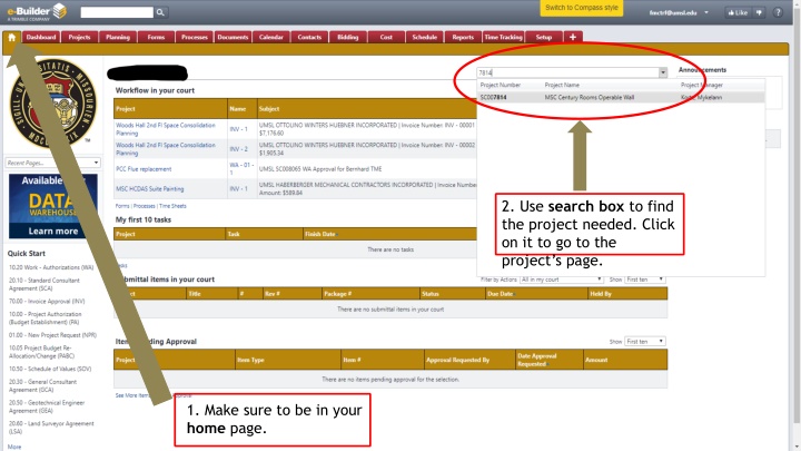 2 use search box to find the project needed click