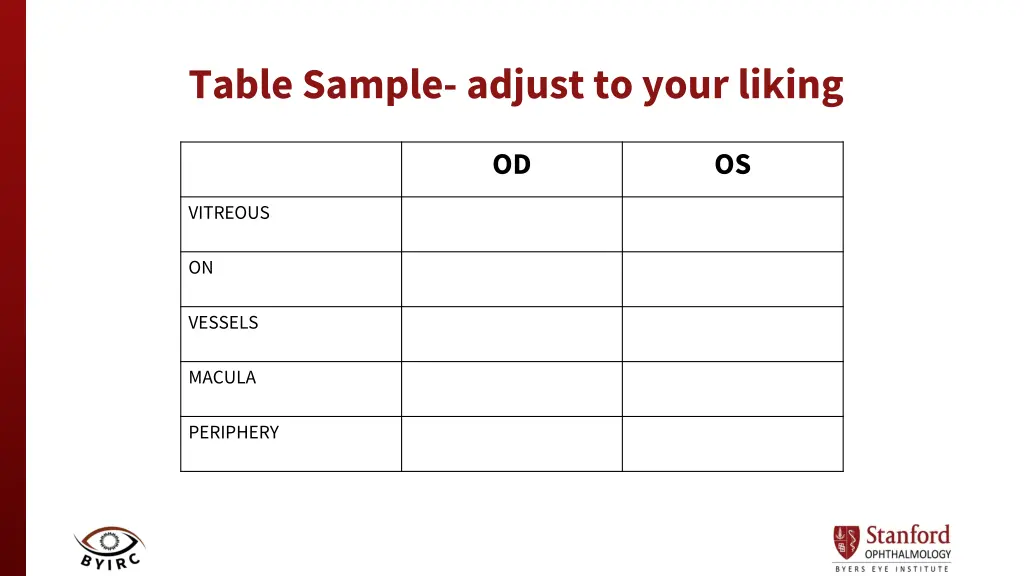 table sample adjust to your liking