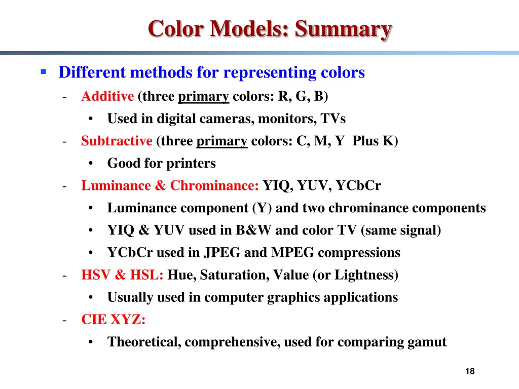color models summary