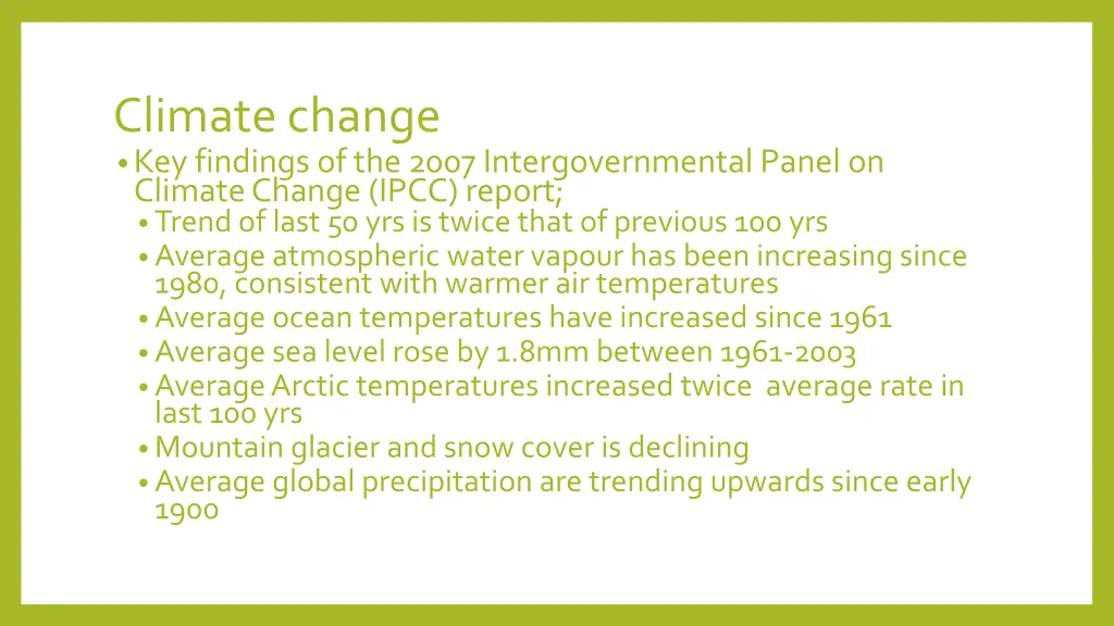 climate change key findings of the 2007