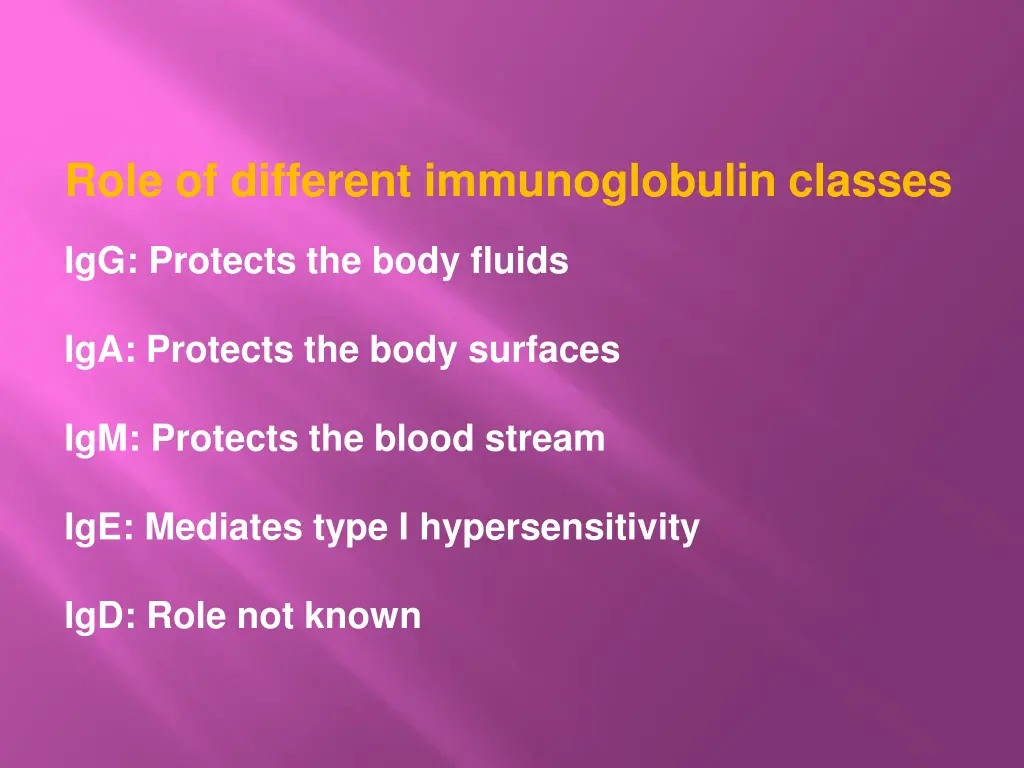 role of different immunoglobulin classes