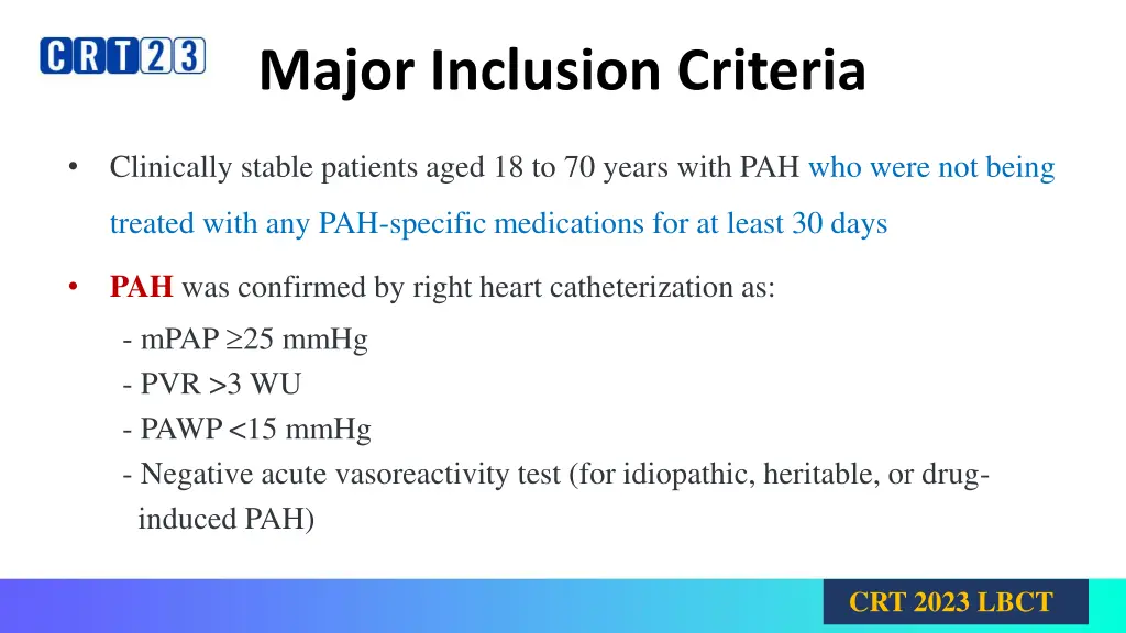 major inclusion criteria