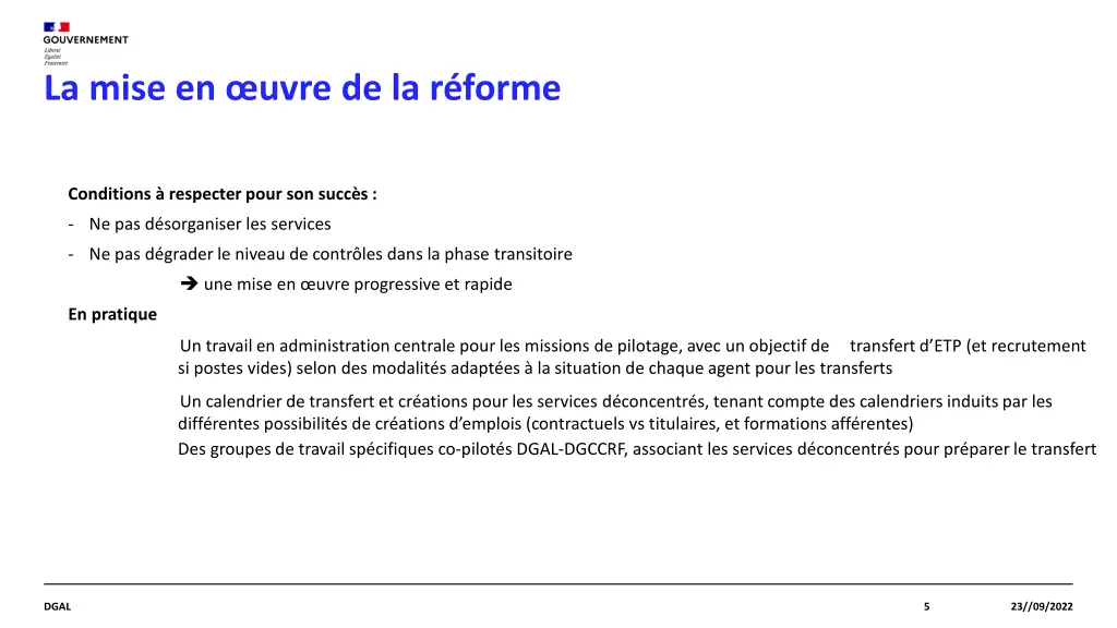 la mise en uvre de la r forme