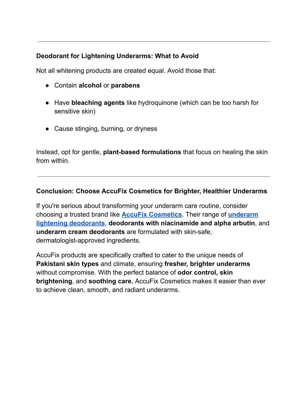 deodorant for lightening underarms what to avoid