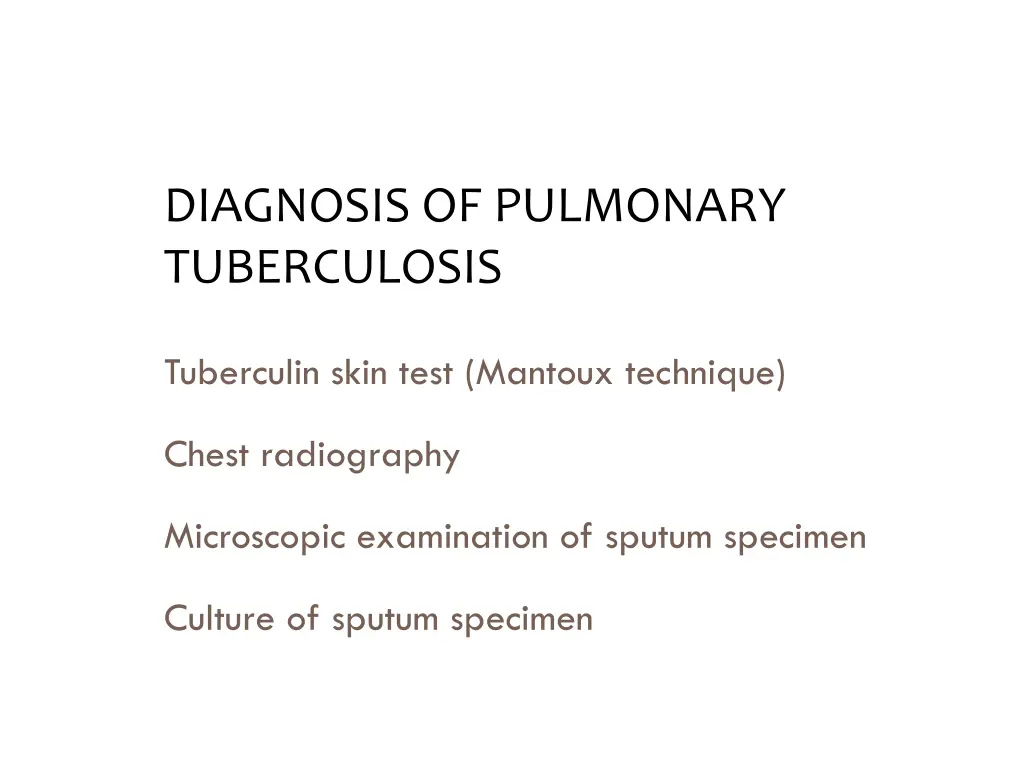 diagnosis of pulmonary tuberculosis