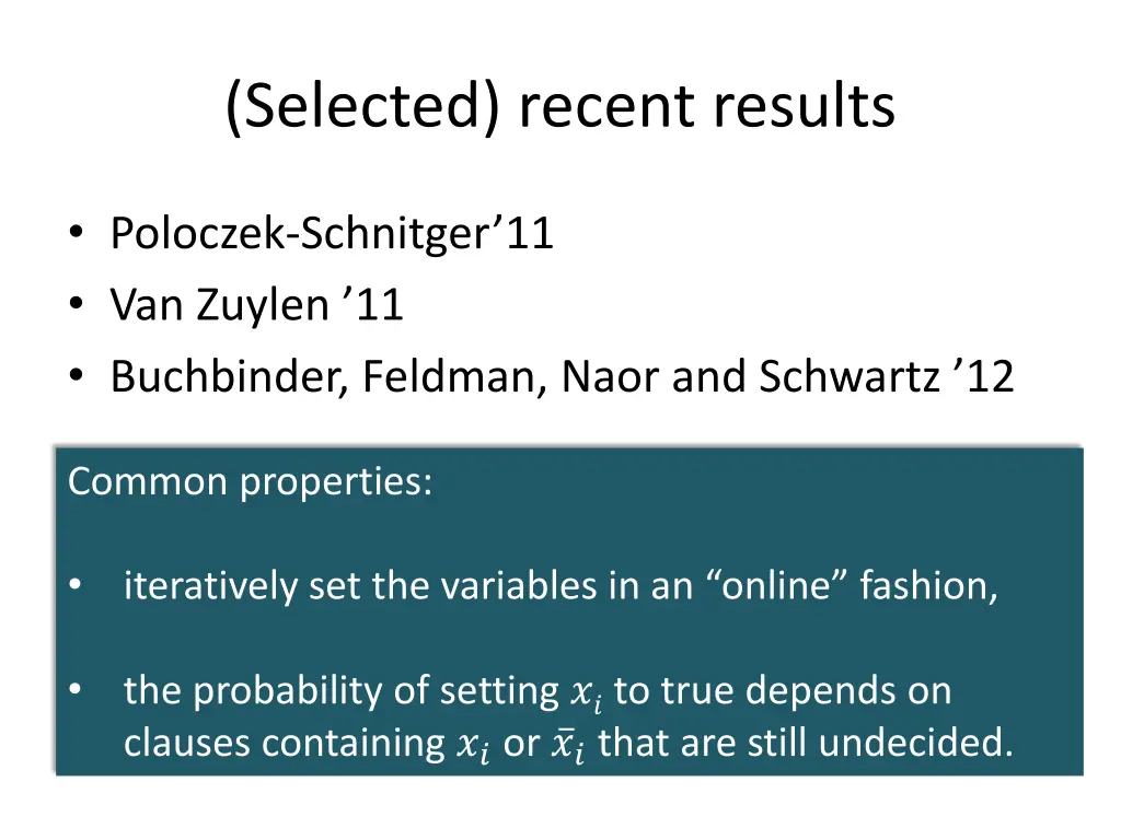 selected recent results 1