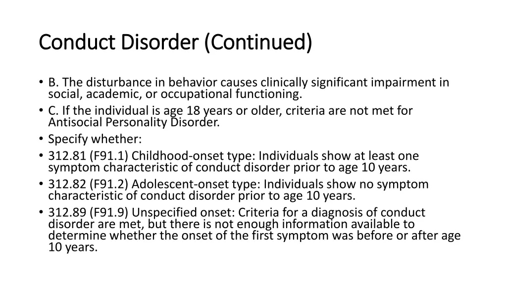 conduct disorder continued conduct disorder 1