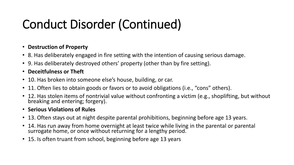 conduct disorder continued conduct disorder