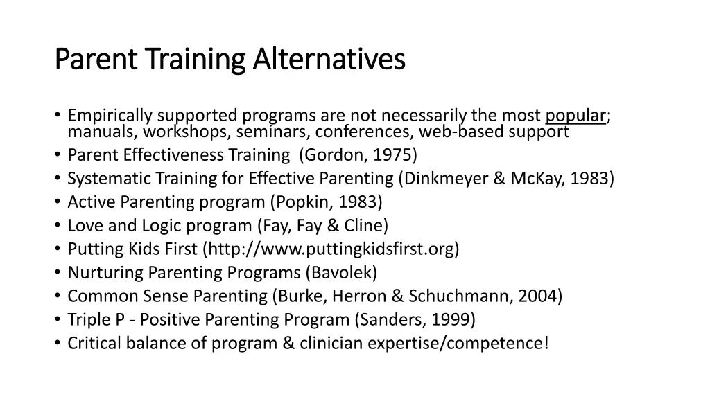 parent training alternatives parent training