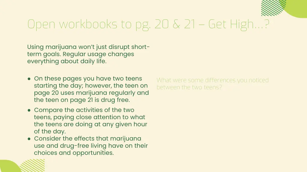open workbooks to pg 20 21 get high