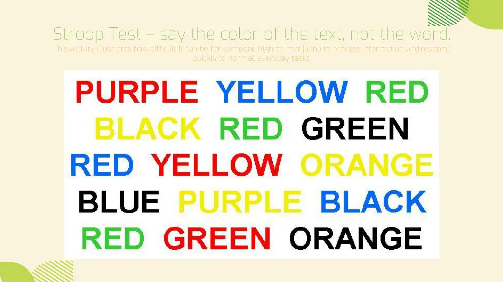 stroop test say the color of the text