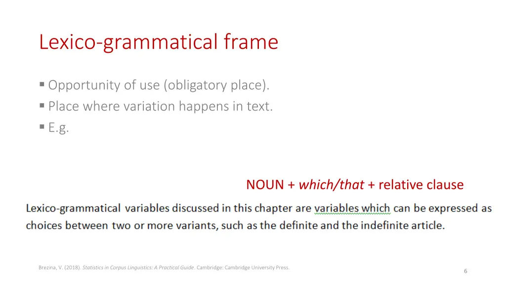 lexico grammatical frame