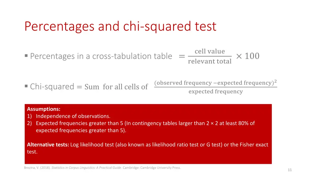 percentages and chi squared test