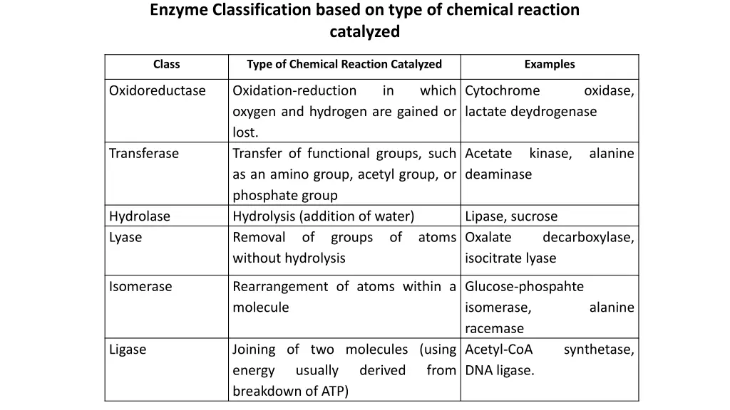 enzyme classification based on type of chemical