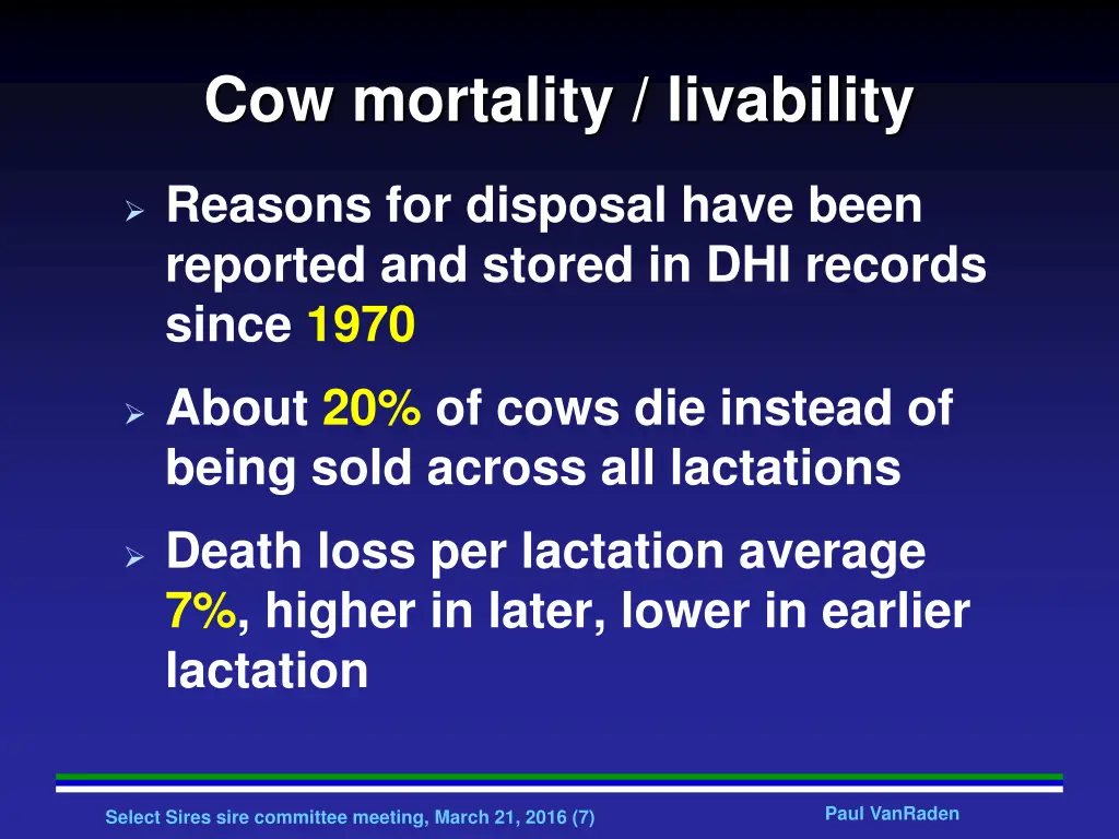 cow mortality livability