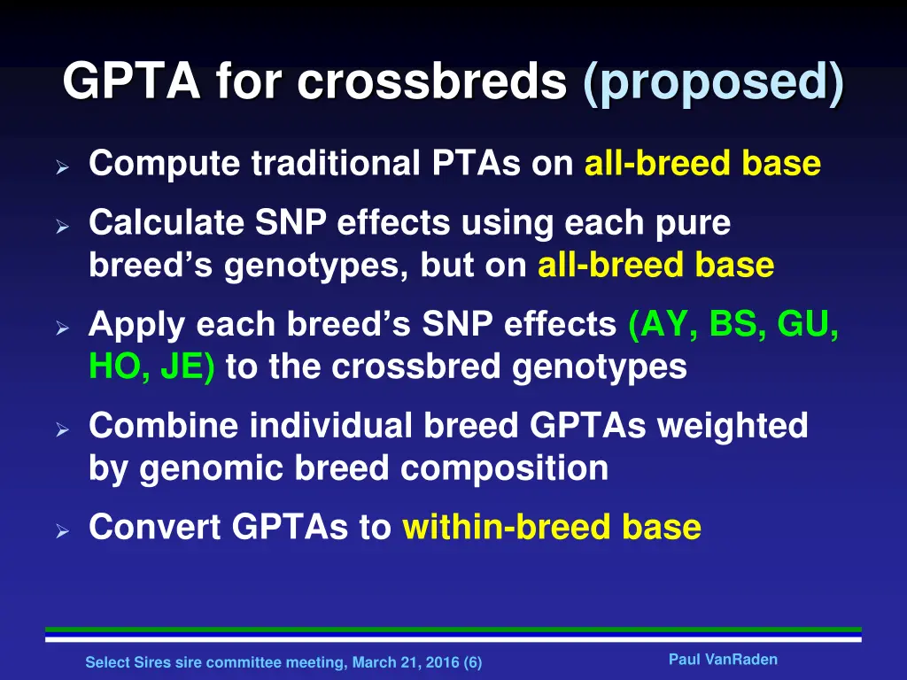 gpta for crossbreds proposed