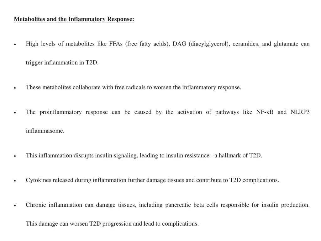 metabolites and the inflammatory response